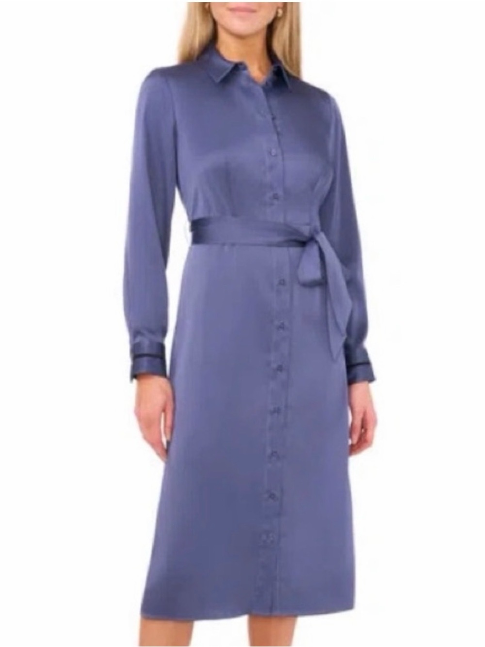 NWTโ Halogen Long Sleeve Satin Belted Shirtdress Blue size S